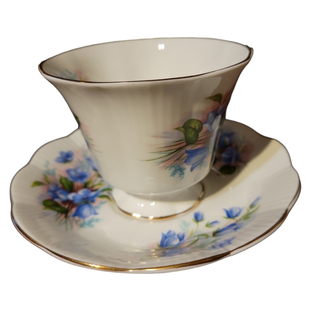 Vtg Royal Elbert Bone China England Tea Cup Saucer Coffee Blue Pink Gold Accents - Picture 6 of 9